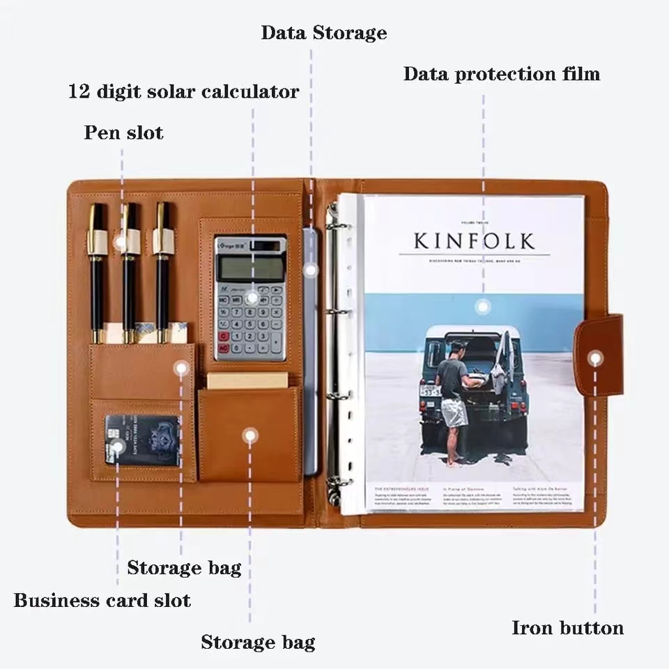 Leather Work Folder - Hesap makinesi ve kalem tutucusu ile