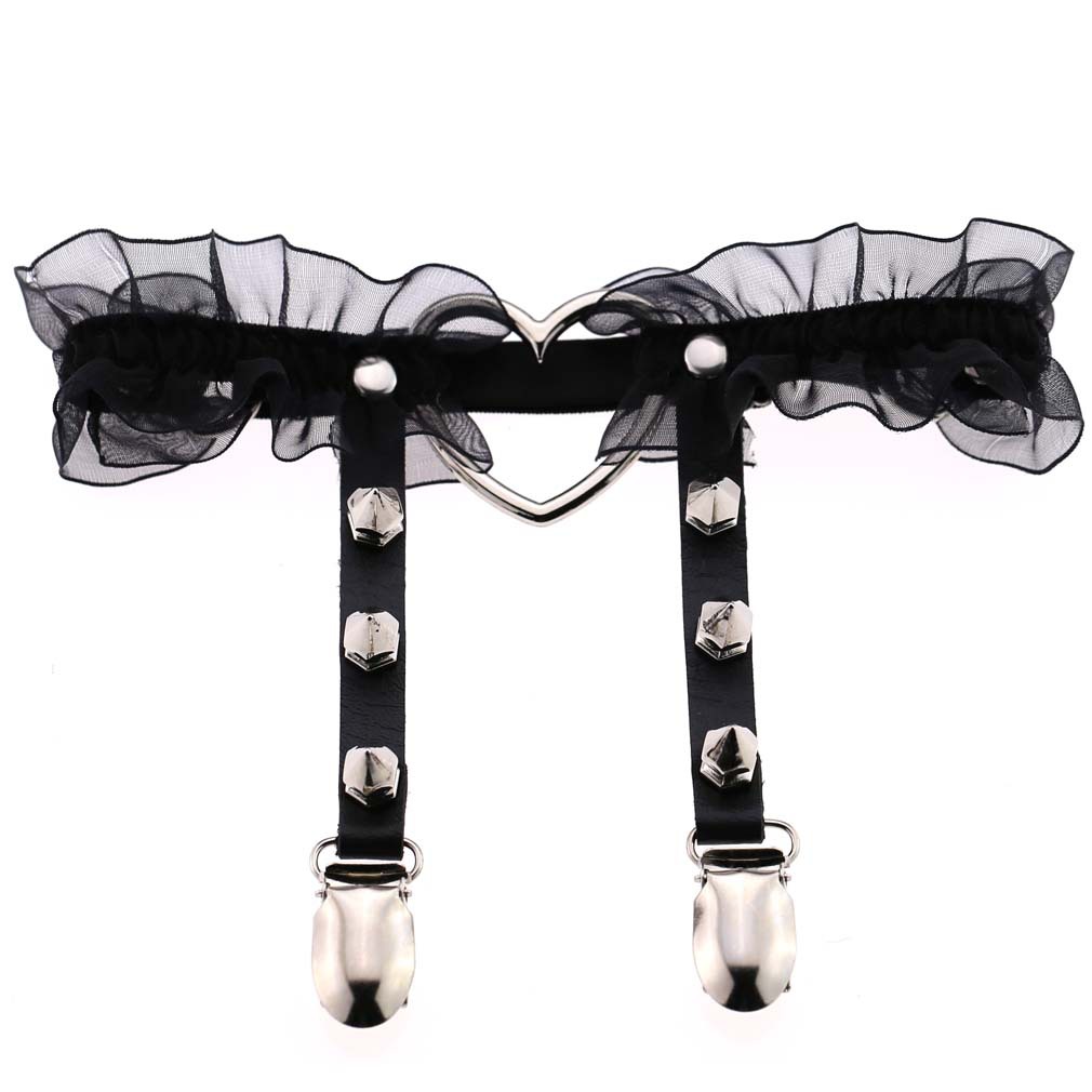 Leather Work Harness - Kadın Goth Deri Aşk Jartiyer Kemer