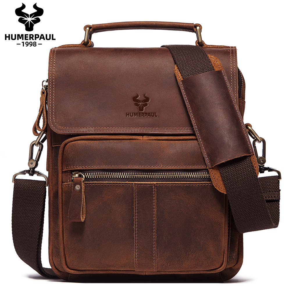 Leather Work Bag Laptop - HUMERPAUL Hakiki Deri erkek omuzdan askili