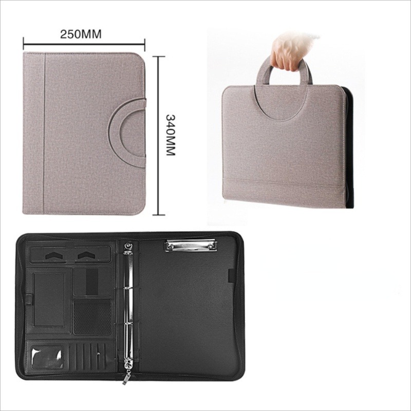 Leather Work Folder - 1 adet A4 PU Deri Fermuarlı